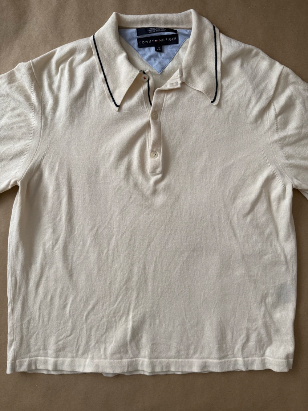 Tommy Hilfiger Cream Polo Shirt with Black Trim 64% Cashmere